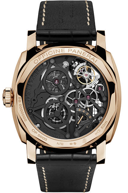 PANERAI PAM00559 LO SCIENZIATO RADIOMIR 1940 TOURBILLON GMT ORO ROSSO 48mm|ロ シェンツィアート ラジオミール 1940 トゥールビヨン GMT オロロッソ 48mm <strong>ロ シェンツィアート ラジオミール 1940トゥールビヨン GMT オロロッソ 48mm</strong><br />ケース|18Kレッドゴールド<br />直径|48mm<br />ムーブメント|手巻き(Cal.P2005/5)<br />振動数|2万8800振動/時<br />パワーリザーブ|約144時間<br />防水|5気圧<br />発売時期|2015年冬予定<br />価格|1954万8000円<br />