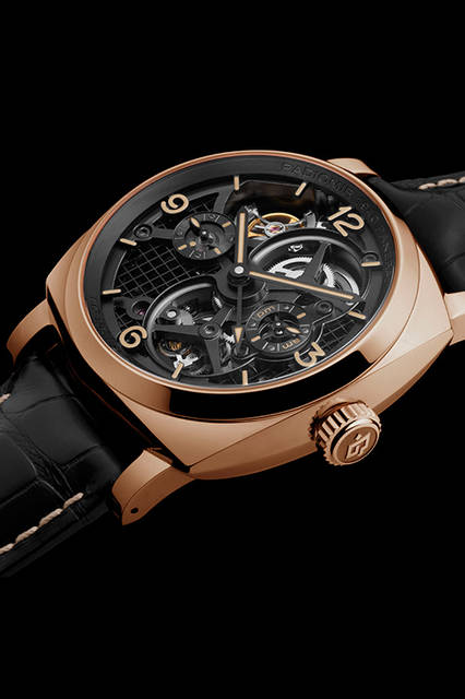 PANERAI PAM00559 LO SCIENZIATO RADIOMIR 1940 TOURBILLON GMT ORO ROSSO 48mm|ロ シェンツィアート ラジオミール 1940 トゥールビヨン GMT オロロッソ 48mm <strong>ロ シェンツィアート-ラジオミール 1940トゥールビヨン GMT オロロッソ-48mm</strong><br />ケース|18Kレッドゴールド<br />直径|48mm<br />ムーブメント|手巻き(Cal.P.2005/S)<br />振動数|2万8800振動/時<br />パワーリザーブ|約144時間<br />防水|5気圧<br />発売時期|2015年冬予定
