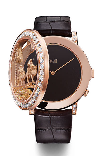 <strong>ピアジェ ミシカルジャーニー</strong><br />ケース｜ピンクゴールド<br />直径｜43mm<br />ムーブメント｜手巻き（Cal.830P）<br />振動数｜2万1600振動／時<br />パワーリザーブ｜約60時間<br />限定数｜世界限定8本<br />発売時期｜未定<br />価格｜1540万円（税別）