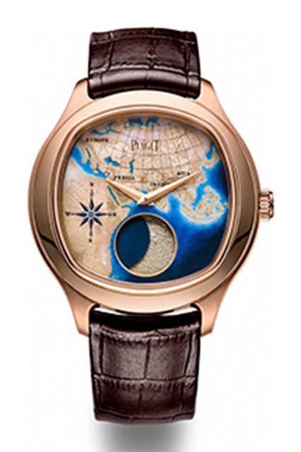 <strong>ピアジェ ミシカルジャーニー</strong><br />ケース｜ピンクゴールド<br />直径｜46.5mm<br />ムーブメント｜自動巻き（Cal.860P）<br />振動数｜2万1600振動／時<br />パワーリザーブ｜約72時間<br />機能｜ムーンフェイズ（6時位置）<br />限定数｜世界限定8本<br />発売時期｜未定<br />参考価格｜1820万円（税別）