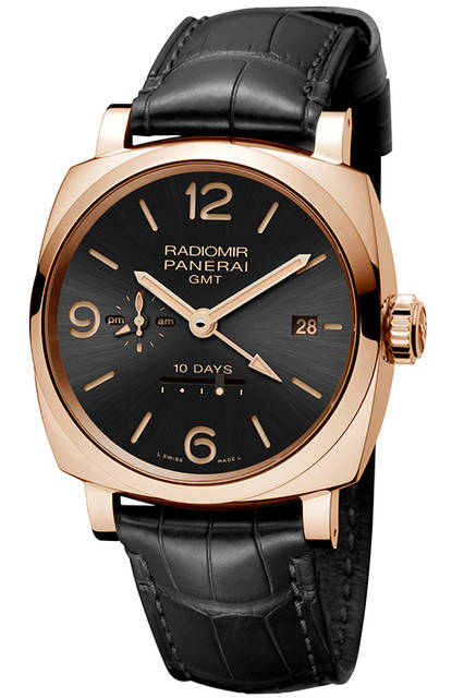 PANERAI PAM00624 RADIOMIR 1940 10 DAYS GMT AUTOMATIC ORO ROSSO 45mm|パネライ ラジオミール 1940 10デイズ GMT オートマティック オロロッソ 45mm <strong>ラジオミール 1940テンデイズ GMT オートマティック オロロッソ-45mm</strong><br />ケース|レッドゴールド<br />直径|45mm<br />ムーブメント|自動巻き(Cal.P.2003/10)<br />振動数|2万8800振動/時<br />パワーリザーブ|約240時間(約10日間)<br />防水|5気圧<br />機能|ロングパワーリザーブ、昼夜表示付きGMT機構、秒針ゼロリセット機構<br />発売時期|2015年冬予定