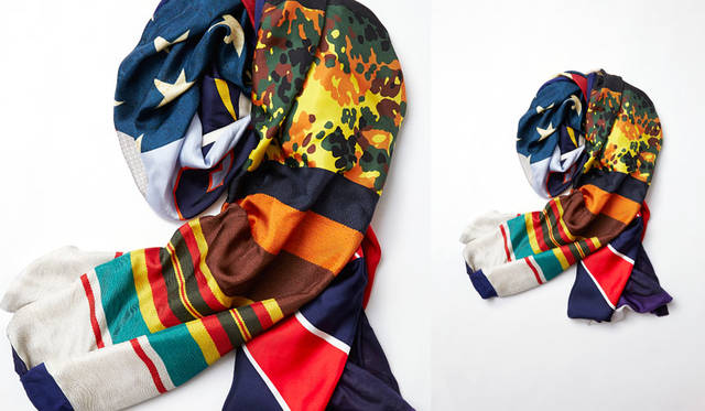 <strong>ESTNATION｜エストネーション</strong><br />SOPH. POP-UP STORE at ESTNATION Roppongi Hills　シルク地にSOPH.TOKYO16周年を表現し、数字、迷彩、星などを用いSOPHNET.をイメージして作られたオリジナル柄を採用。コットンとのダブルフェイス仕様。「PIERRE LOUIS MASCIA x SOPHNET. SILK STOLE」（SILK100％/COTTON100％・65×190cm）4万8600円