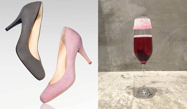 <strong>ISETAN｜伊勢丹</strong><br /> Perfume×ISETAN  Pick Me Up vol.2 「Happy 10th Anniversary!」　左／メンバーが監修したダンスヒール“Perfumeダンスヒール”の新色ピンクスエードとグレースエード、右／本館2階＝THE STANDと同3階＝ビストロカフェ レディ－ス＆ジェントルメンで提供する「STAR TRAIN Cocktail」