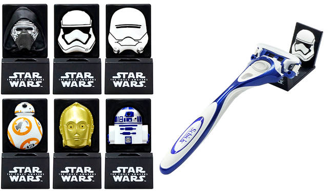 「ハイドロ5」「ハイドロ5 パワーセレクト」「クアトロ5」「プロテクタースリー」はいずれもオープン価格　付属品｜替刃、レリーフホルダースタンド<br>© & TM Lucasfilm Ltd.