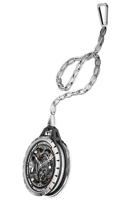 <strong>エクスカリバー スパイダー<br />ポケットタイム インストルメント</strong><br />ケース｜チタン<br />直径｜60mm<br />厚さ｜19.6mm<br />ムーブメント｜手巻き（RD101）<br />振動数｜2万8800振動／時☓4<br />パワーリザーブ｜約40時間<br />機能｜クァトゥール機構、パワーリザーブ表示<br />限定数｜28個<br />発売時期｜未定<br />価格｜5820万円（税別）<br />