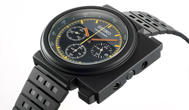 <strong>セイコー×ジウジアーロ・デザイン SCED037</strong><br />ケース｜ステンレススチール（ブラック硬質コーティング）<br />直径｜41.8mm<br />厚さ｜10.8mm<br />ムーブメント｜クォーツ<br />機能｜クロノグラフ（1/5秒計測、60分積算計）。24時針<br />ブレスレット｜ステンレススチール（ブラック硬質コーティング）<br />防水｜10気圧<br />限定数｜3000本<br />価格｜3万8880円