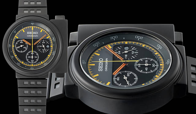 <strong>セイコー×ジウジアーロ・デザイン SCED037</strong><br />ケース｜ステンレススチール（ブラック硬質コーティング）<br />直径｜41.8mm<br />厚さ｜10.8mm<br />ムーブメント｜クォーツ<br />機能｜クロノグラフ（1/5秒計測、60分積算計）。24時間計<br />ブレスレット｜ステンレススチール（ブラック硬質コーティング）<br />防水｜10気圧<br />限定数｜3000本<br />価格｜3万8880円