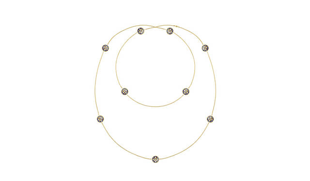 <strong>ローズ デ ヴァン</strong><br />ロングネックレス<br /><br />イエローゴールド×ラピスラズリ×ダイヤモンド<br />価格｜183万6000円