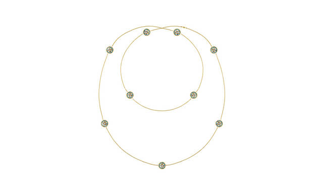 <strong>ローズ デ ヴァン</strong><br /><br />ロングネックレス<br /><br />イエローゴールド×ターコイズ×ダイヤモンド<br />価格｜162万円