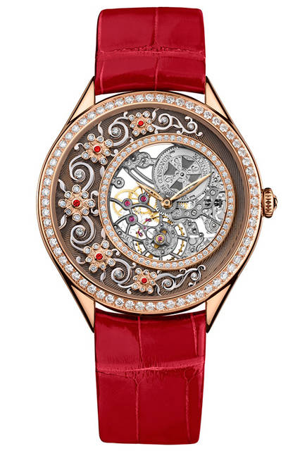 <strong>メティエ・ダール・ファブリュ・オーネマン・<br />フレンチ・レース</strong><br /> ケース｜18K 5N ピンクゴールド（64個のダイヤモンドがセットされたベゼル、60個のダイヤがセットされたリング付き）<br /> 直径｜37mm<br /> 厚さ｜8mm<br /> ムーブメント｜手巻き（Cal.1003 SQRH2）<br /> ストラップ｜アリゲーター<br /> 防水｜3気圧<br /> 限定数｜20本（ヴァシュロン・コンスタンタン直営ブティックのみの販売）<br /> 価格｜1809万円<br />