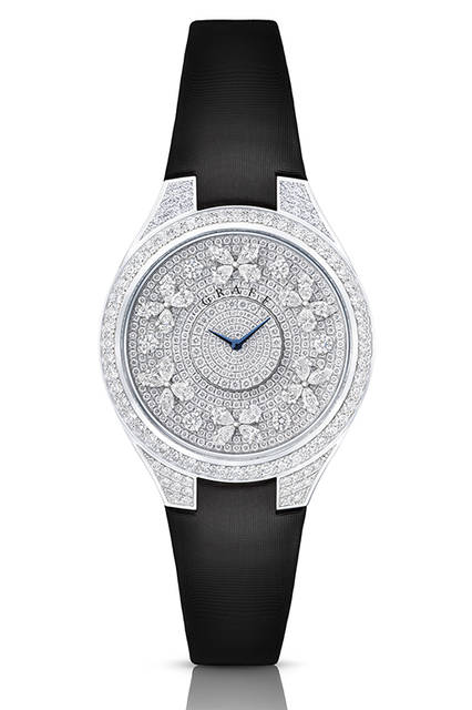 <strong>ザ・ディスコバタフライウォッチ</strong><br /> ケース｜ホワイトゴールド×ダイヤモンド<br />  ストラップ｜クロコダイルまたはブラックサテン<br /> 価格｜1520万円<br />