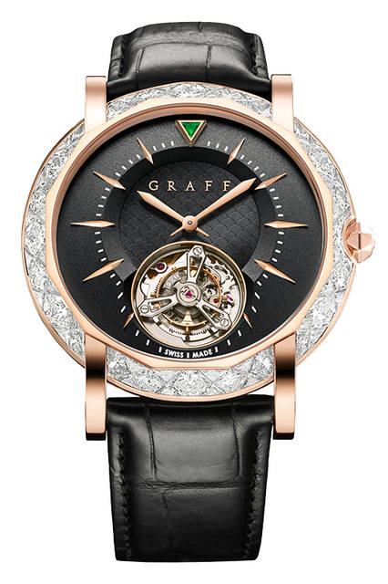 <strong>ザ・マスターグラフウルトラフラットトゥールビヨン</strong><br /> ケース｜イエローゴールド×ダイヤモンド<br /> 直径｜43mm<br />ストラップ｜アリゲーター<br /> 価格｜5143万円 <br />