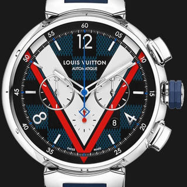 “V”のマークを大胆に！「タンブール クロノ V ダミエ･コバルト」｜LOUIS VUITTON