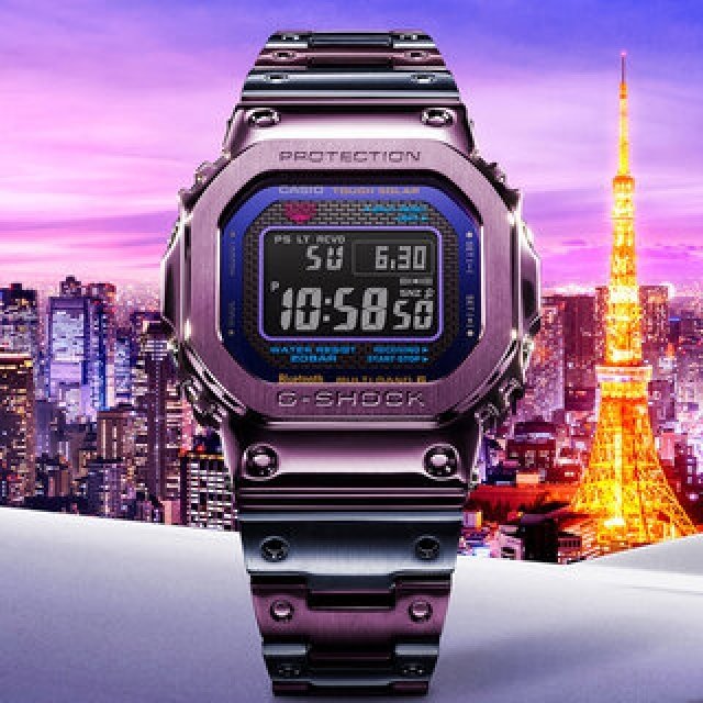 黄昏時の東京の美しさを2色のIP加工でメタル上に表現した「GMW-B5000PB-6JF」｜G-SHOCK