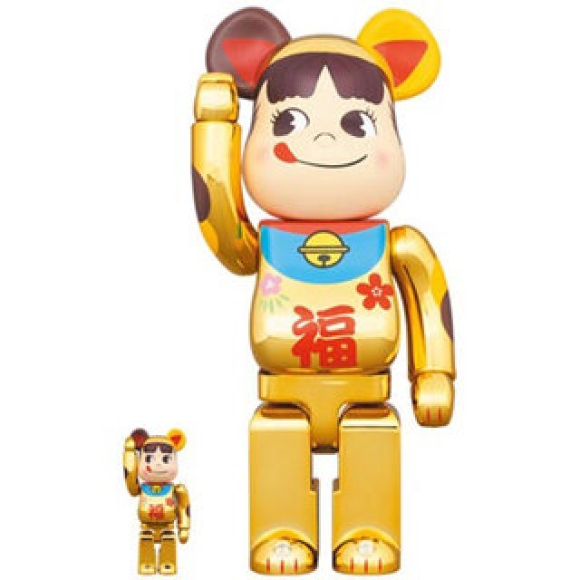 BE@RBRICK 招き猫 ペコちゃん 福 金メッキ 100％ & 400％｜MEDICOM TOY