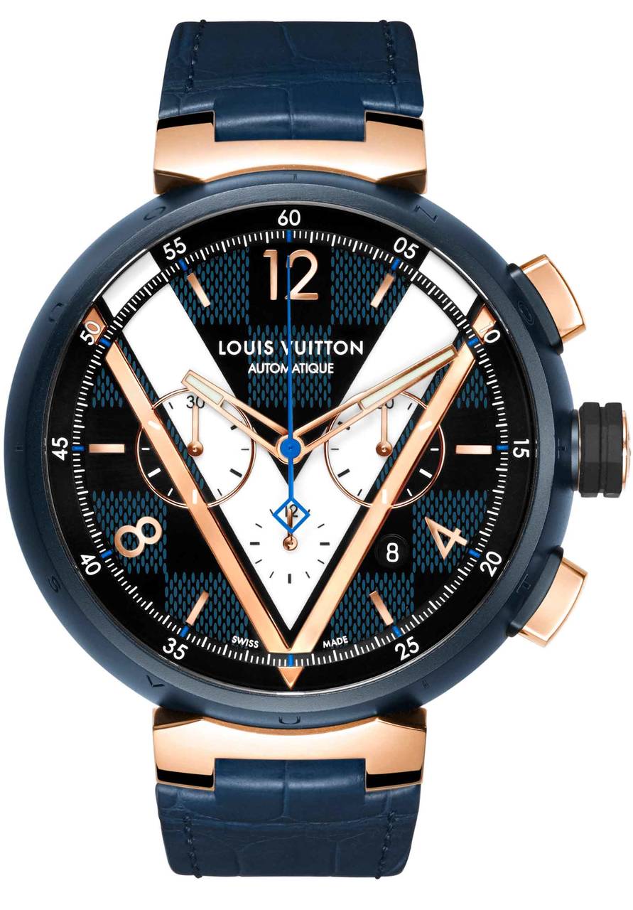 タンブール クロノV ダミエ・コバルト ブルー＆ゴールド