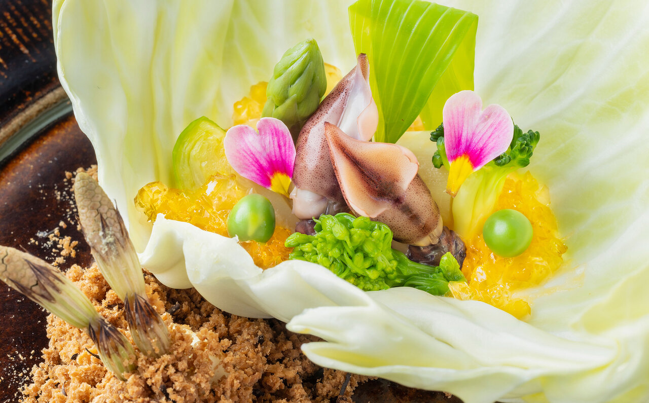 先付「春野菜と黄身酢和え」