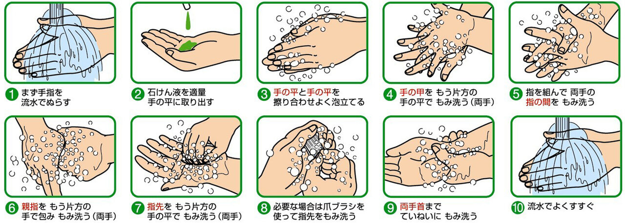 手指の洗浄・消毒手順