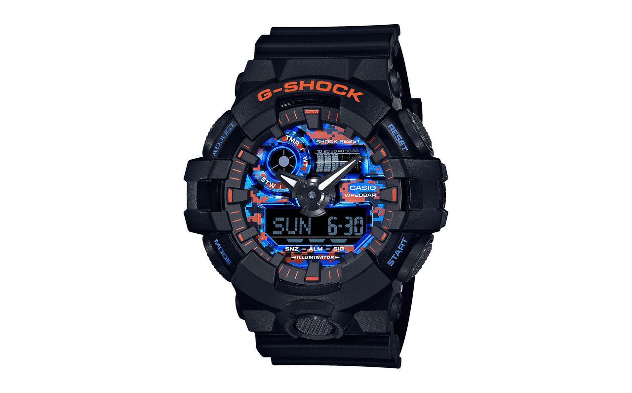 街に輝くネオンをイメージしたカラーリングに、迷彩柄を組み合わせた「シティ・カモフラージュ」シリーズ｜G-SHOCK