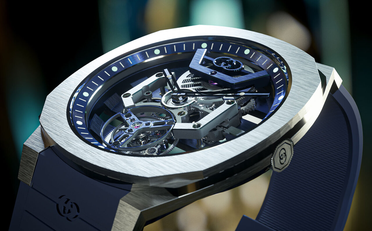 8mmというスリムボディにシースルーダイアルを組み合わせた新作「GUCCI 25H トゥールビヨン」｜GUCCI