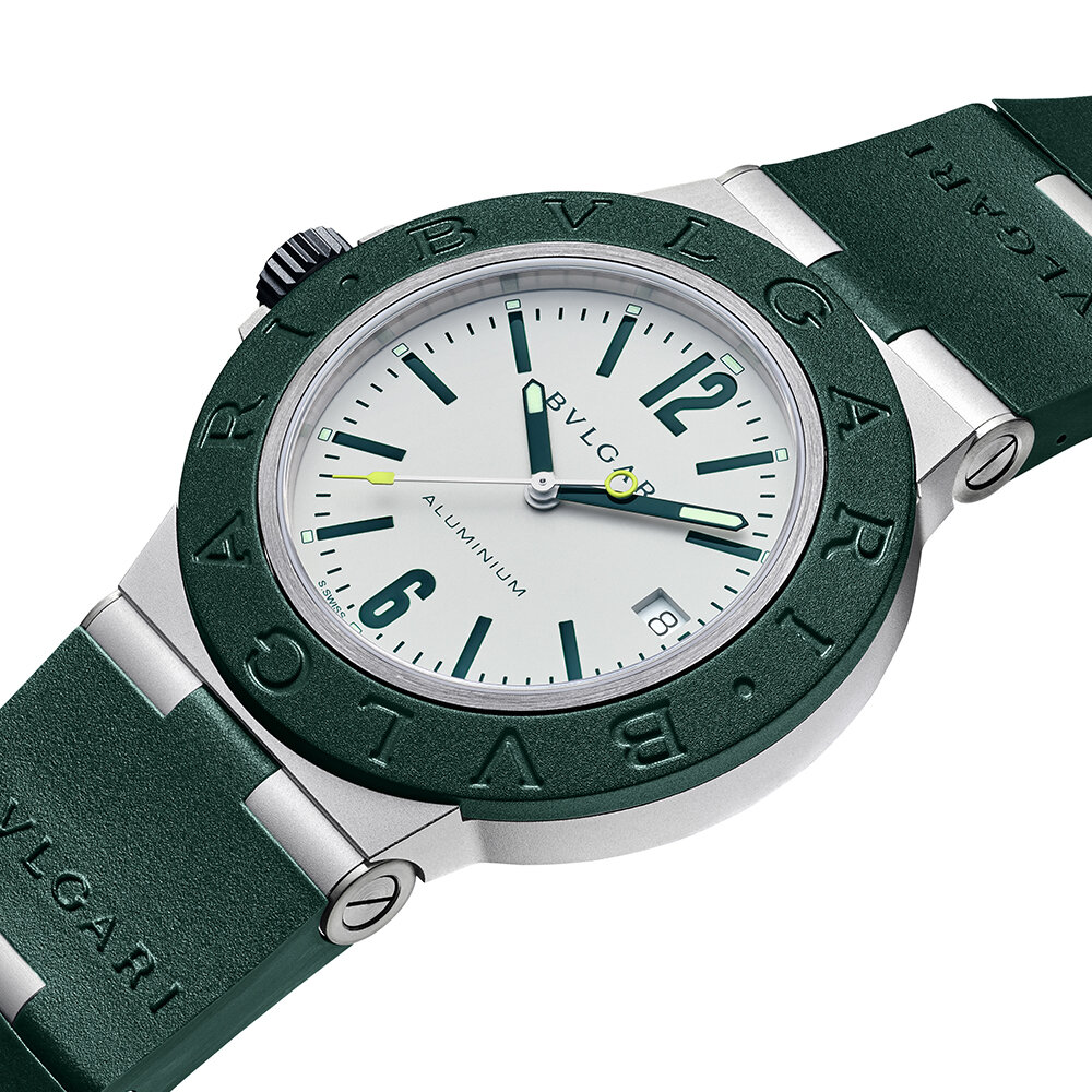 世界限定800本。テニス好き向けにグリーンカラーの「ブルガリ アルミニウム」新モデルが登場｜BVLGARI