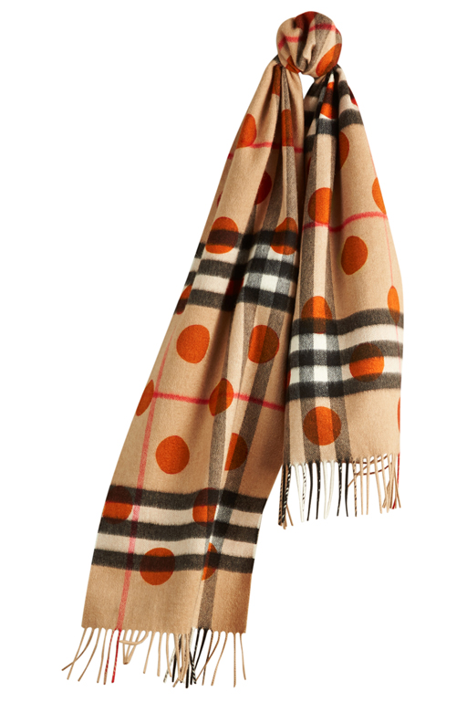 Check Cashmere Scarf with Polka Dot Print - Burnt Orange