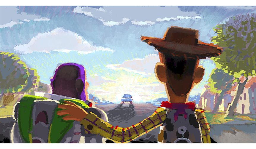 ロバート・コンドウ（レイアウト：ジェイソン・カッツ、ジョン・サンフォード）｜≪ビートボード：さよなら、アンディ≫｜『トイ・ストーリー3』（2010年）｜ デジタルペインティング｜©Disney/Pixar