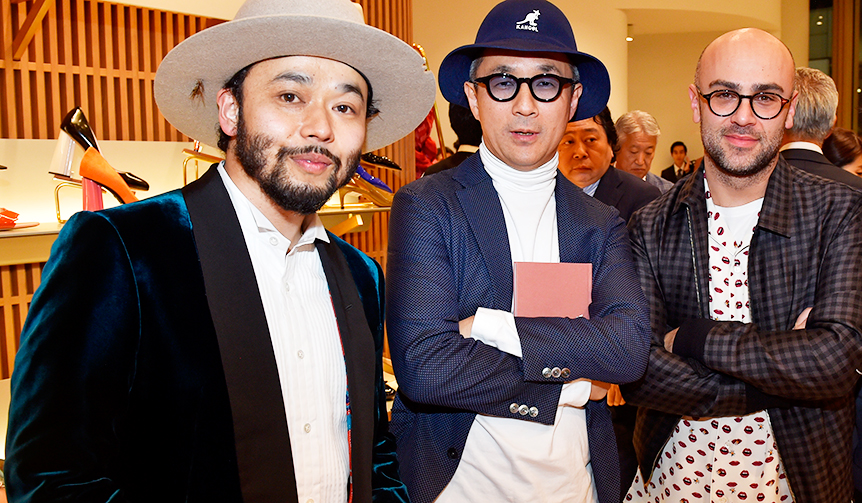 Motofumi-Poggy-Kogi-and-Akira-Shimada-with-Bally-Design-Director-Pablo-Coppola-at-the-Bally-Ginza-store-opening-event-in-Tokyo-7-April-2016