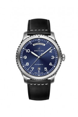 Navitimer-8-Day-&-Date-with-blue-dial-and-black-leather-strap