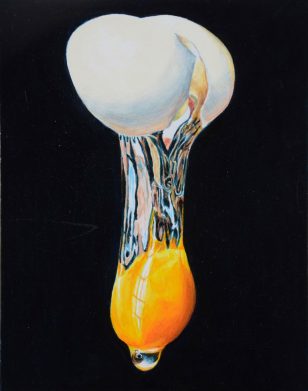 「なま玉子」 0号(油彩・板) 2017年。